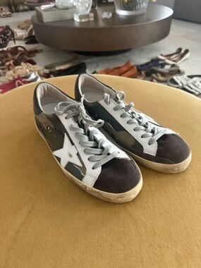 Golden Goose SUPERSTARs Camouflage Star Sneakers - White, Brown, Green